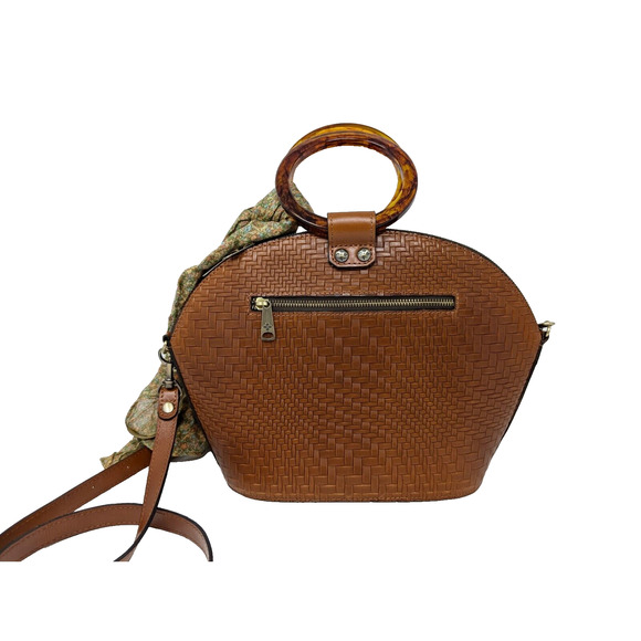 Patricia Nash Purse Brown Leather Meldola Dome Satchel with Scarf Dust Bag - Picture 5 of 16